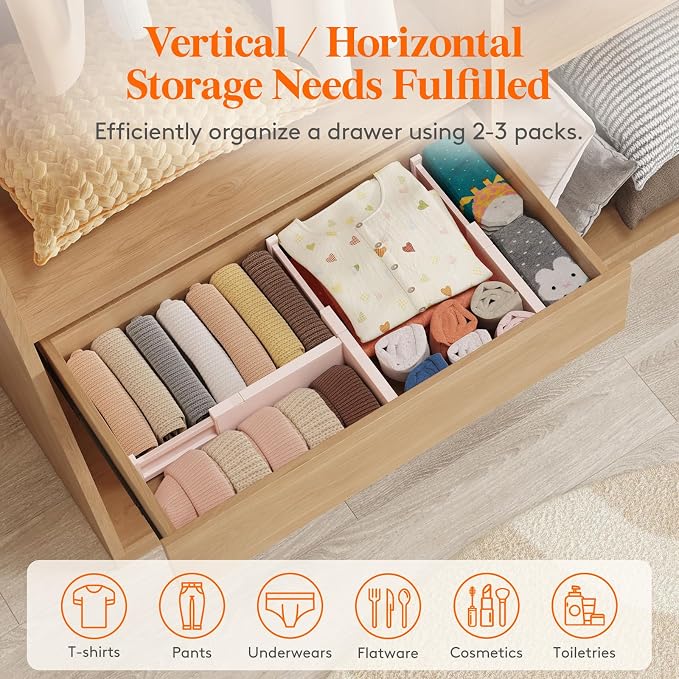 Lifewit 9 Pack Drawer Dividers 4" High, 11-17" Adjustable Drawer Organizers - Image 5