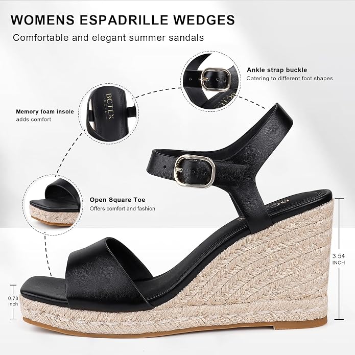 BCTEX COLL Women's Platform Wedge Espadrilles Sandals Comfortable Open Toe - Image 2