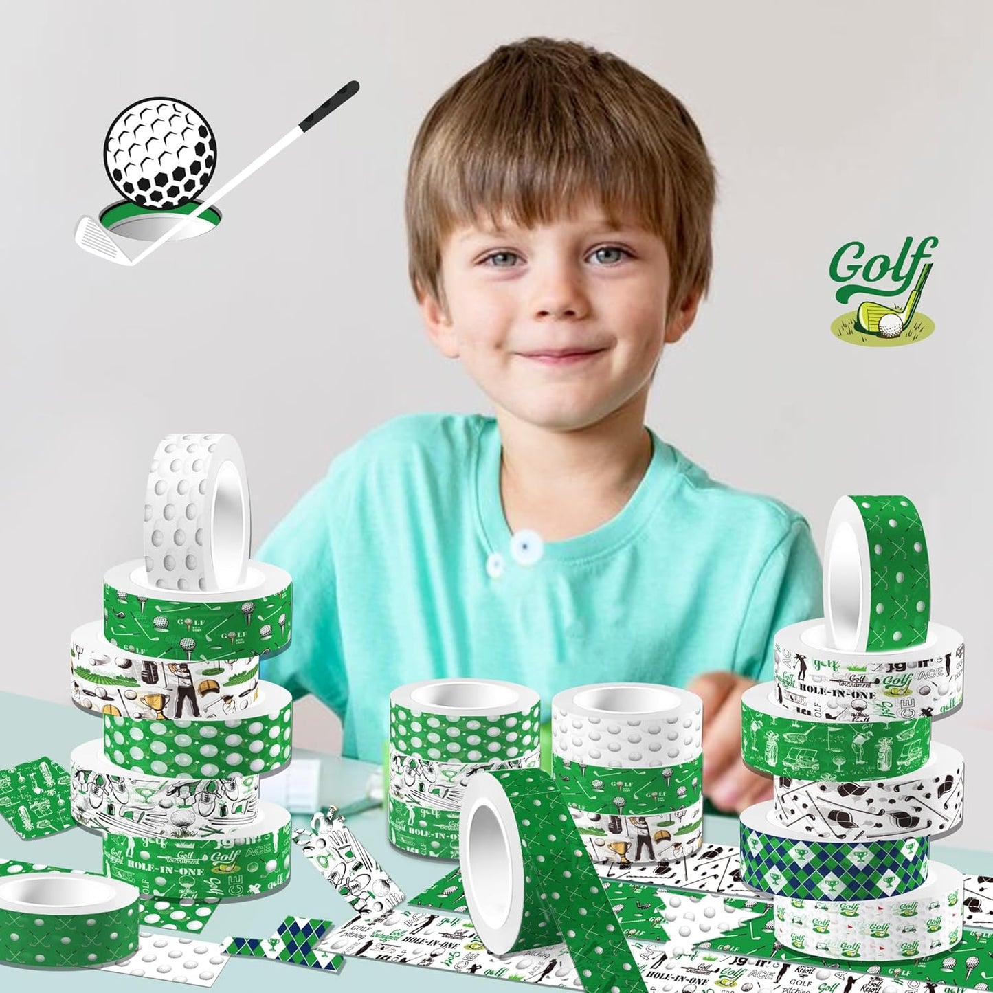 12 Rolls Golf Ball Washi Tape Set - Sports Theme Decorative Paper Tape for Scrapbooking, Journals, Gift Wrapping & DIY Crafts (15mm x 6.5m per Roll)