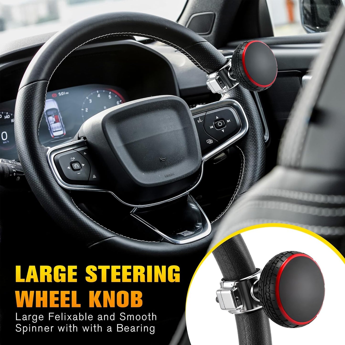 1 Pack Large Steering Wheel Knob Spinners, Vehicle Steering Wheel Spinner Ball Durable Suicide Knob for Car, SUV, Trucks, Tractors, Boat etc (Red)