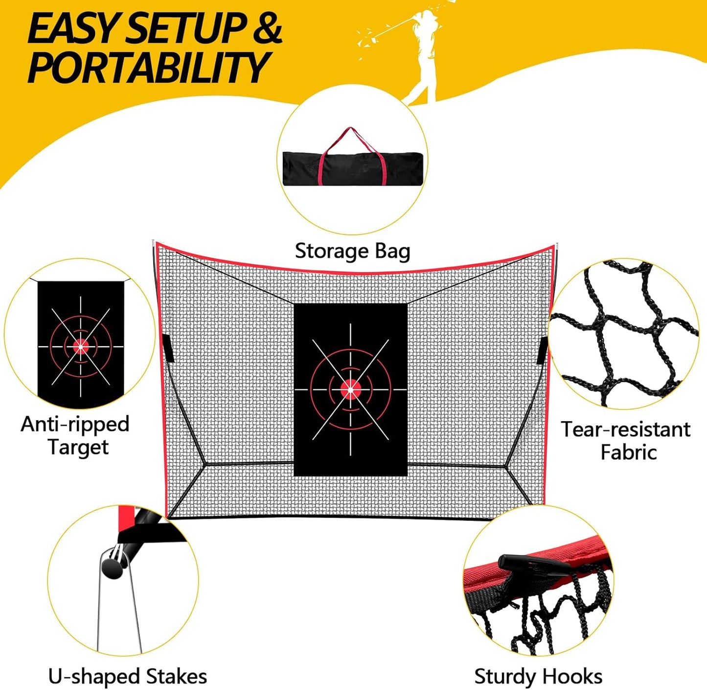 10 ×7 FT Golf Practice Net, Heavy Duty Golf Hitting & Training Net with Target Mat, 8 Balls & Tees, Driving Chipping Net for Backyard, Indoor Outdoor Use, Includes Carry Bag