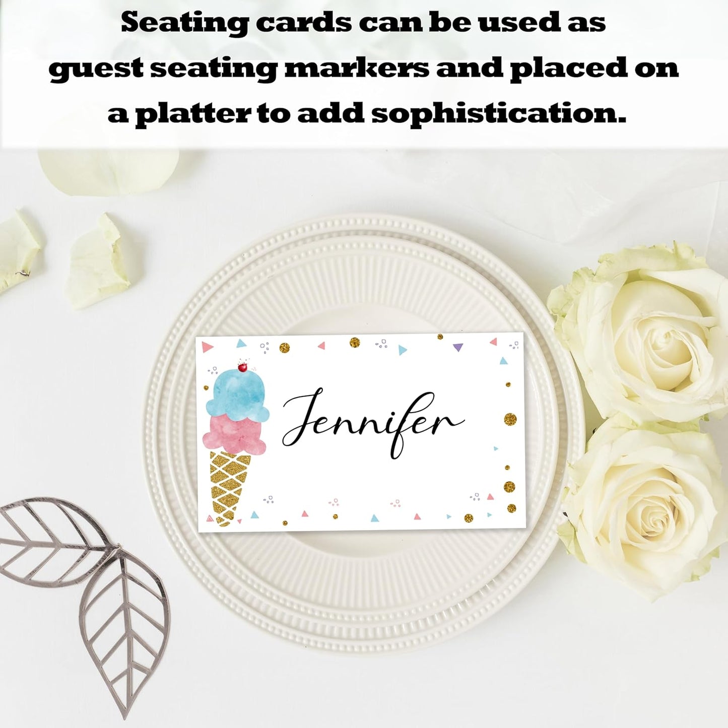 Ice Cream Place Card For Girls Boys, Ice-Cream Name Cards For Table Setting, Sprinkles Party Favors Supplies, Summer Tent Cards Decorations For Baby Shower Birthday Events, Easy Folding, 25 Pack -06