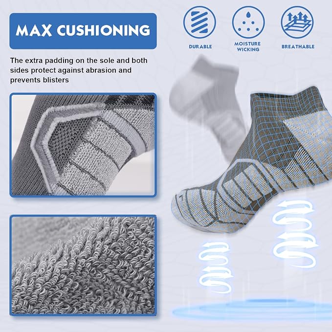 Hylaea Athletic Running Socks Cushion Padded Moisture Wicking Low Cut - Image 5