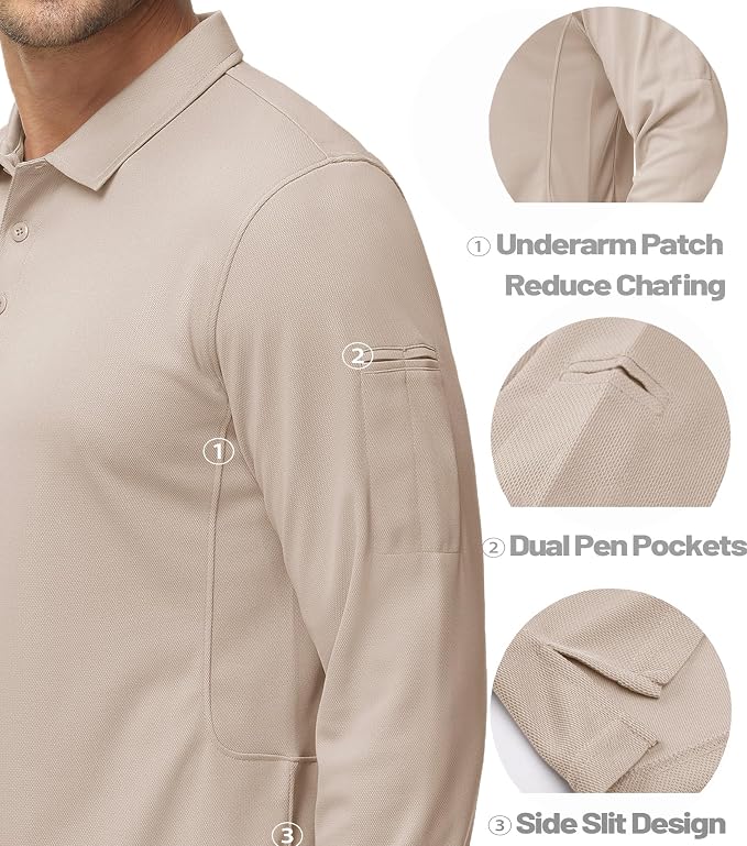 MAGCOMSEN Men's Polo Shirts 3 Button Quick Dry Performance Long Sleeve Tactical - Image 4