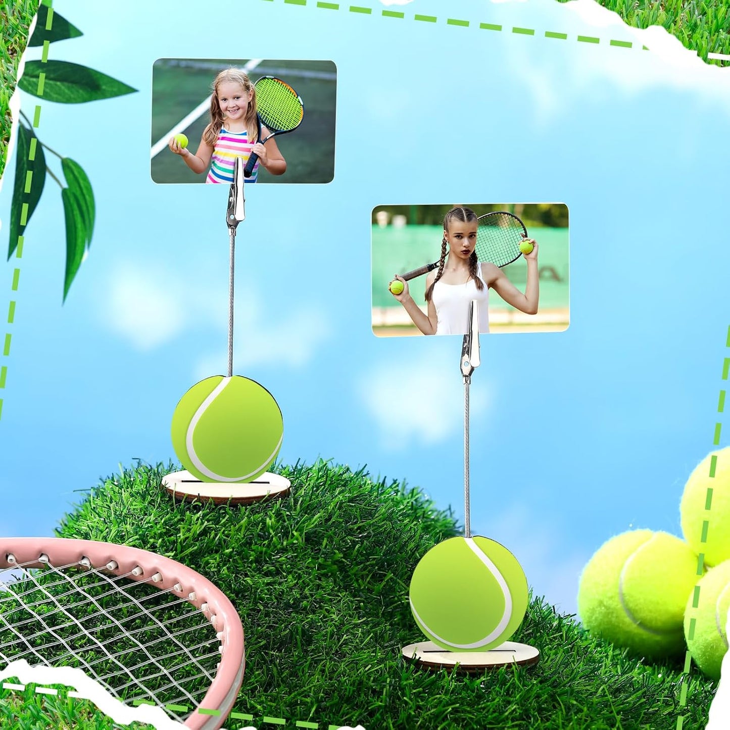 20 Pcs Base Memo Clip Holder Table Number Card Place Holders Stand Note Paper Clip Centerpieces for Table Party Favors Photo Stand Events Decoration (Tennis)