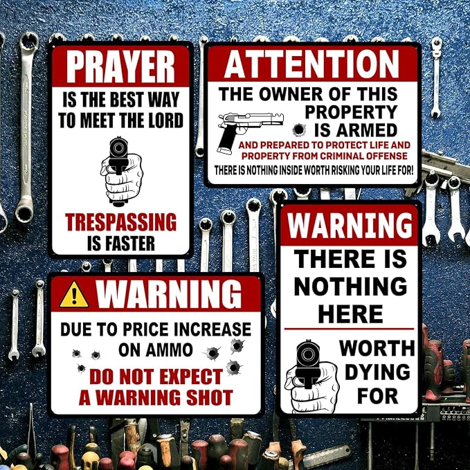 4 Pack Funny No Trespassing Sign Gun Signs No Tresspassing Private Property - Image 5