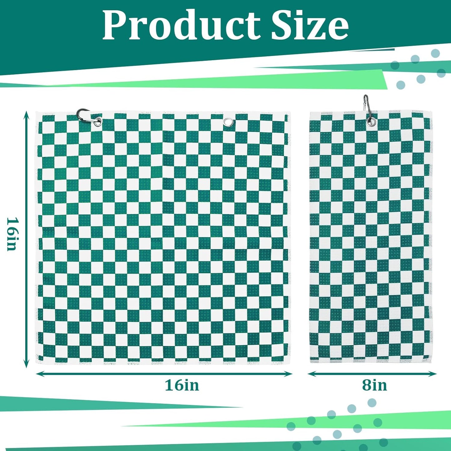 12 Pcs Golf Towels Bulk for Bags Microfiber Waffle Pattern Golf Towel with Clip 16'' x 16'', Ultra Absorbent Quick-Dry, Mini Tournament Yoga Fitness Men's Gifts(Emerald Green)