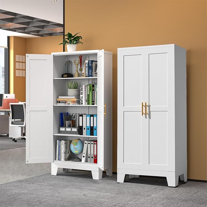 White Metal Storage Cabinet, Kitchen Pantry Storage Cabinet by RISTERN