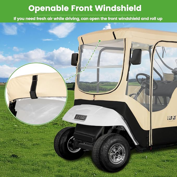 10L0L Golf Cart Enclosure Fit for 2 Passengers EZGO TXT RXV, 600D Waterproof - Image 3