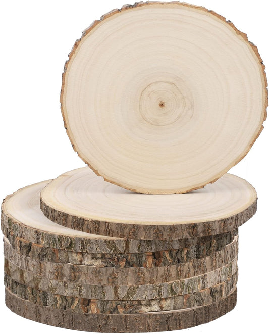 8 Pcs Large Unfinished Wood Slices, 9-10 Inches Wood Slabs for Centerpieces Natural Wooden Circle, DIY Wood Centerpieces for Tables Wedding Party Door Sign Decor