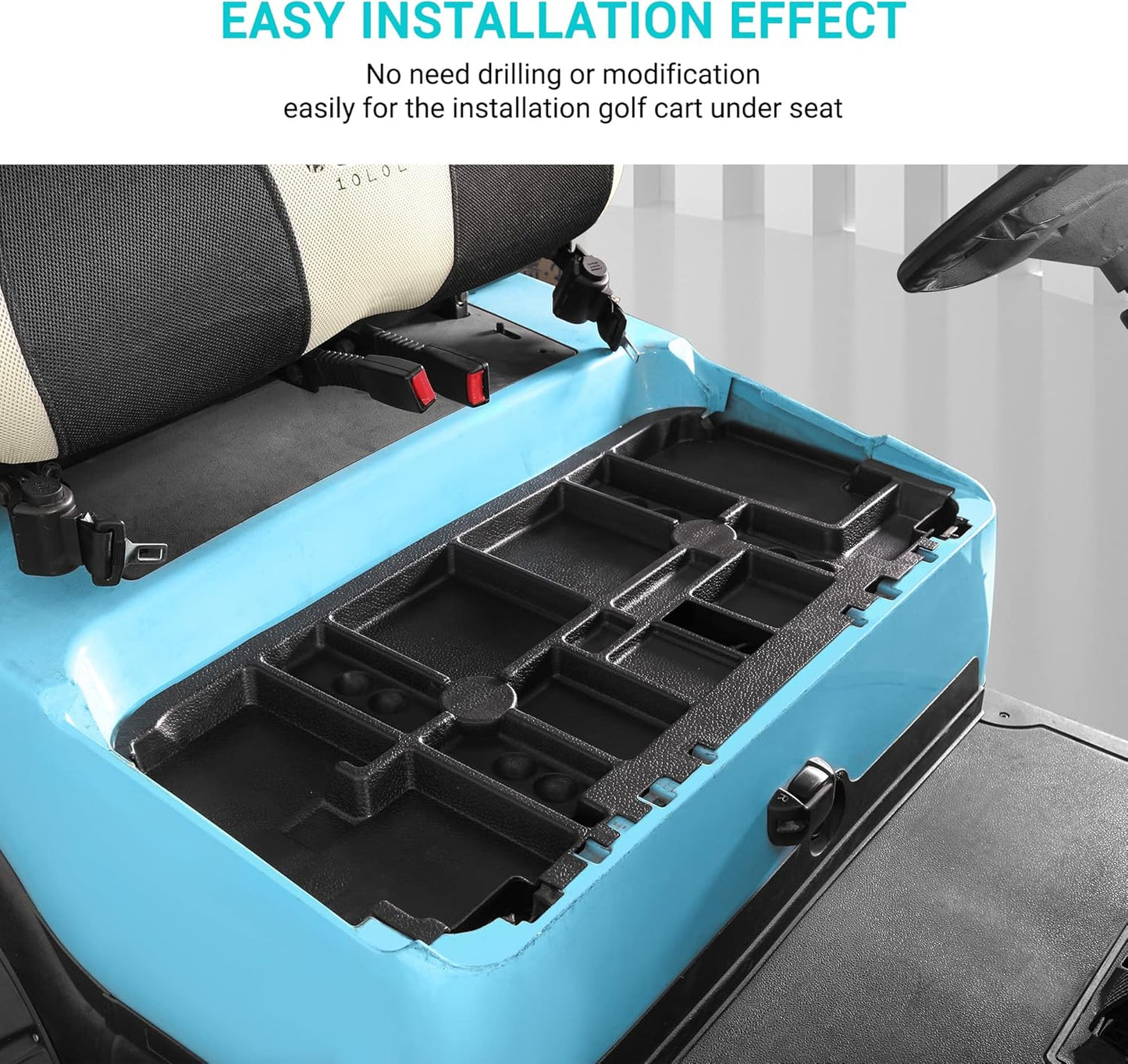 10L0L Golf Cart Under Seat Storage Tray Fits EZGO TXT, RXV, Club Car DS, Club Car Precedent, Yamaha G29, Electric Vehicle with Original Trojan Battery Underseat Organizer Container Holder Plate