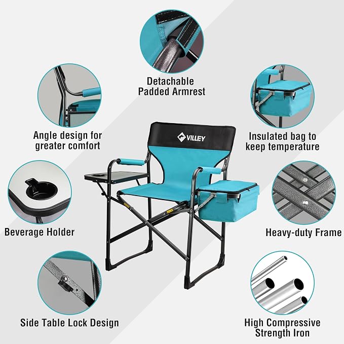 VILLEY Heavy Duty Directors Chair, Folding Camping Chairs, - Image 4