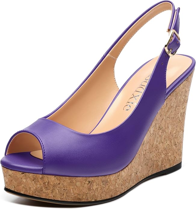 Womens Peep Toe Wedge Heels Matte Fashion Cork Slingback Pumps Platform Wedge by zasudxie