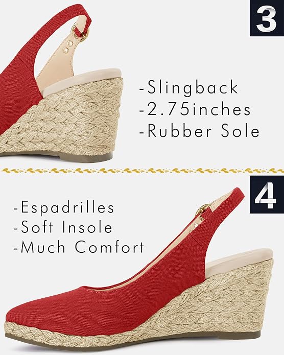 Juliet Holy Womens Wedge Sandals Espadrilles Closed Toe Slingback Buckle Strap - Image 5