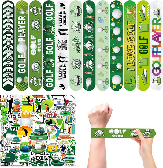 74Pcs Golf Theme Party Favors Contain 24 Pcs Slap Bracelets 50Pcs Stickers, Golf Sports Theme Birthday Party Decorations,Classroom Rewards Supplies.