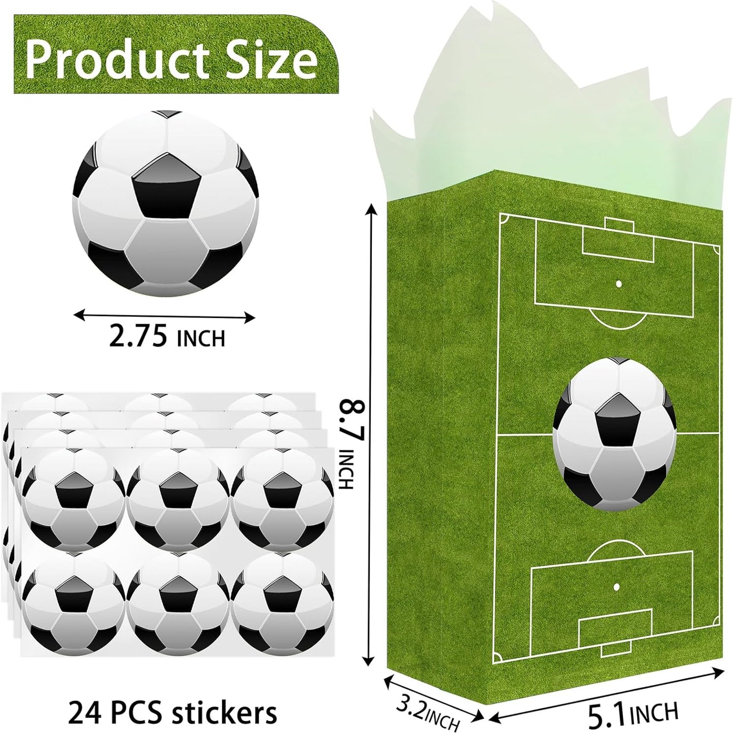 24 Soccer Party Favor Bags with Stickers Soccer Goodie Bags Soccer Party Favors for Kids Soccer Birthday Party Supplies
