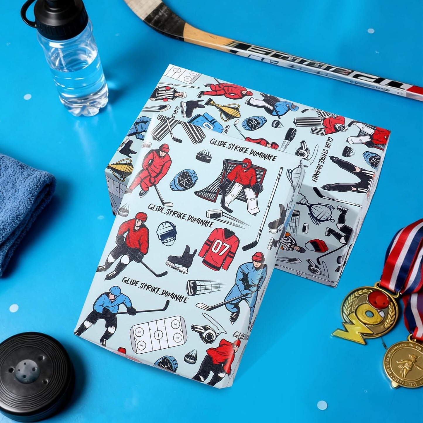 Ice Hockey Wrapping Paper Roll - 17Inch x16.4Feet - Ice Hockey Player Sport Theme Gift Wrap for Parties,Birthday,Team Celebration