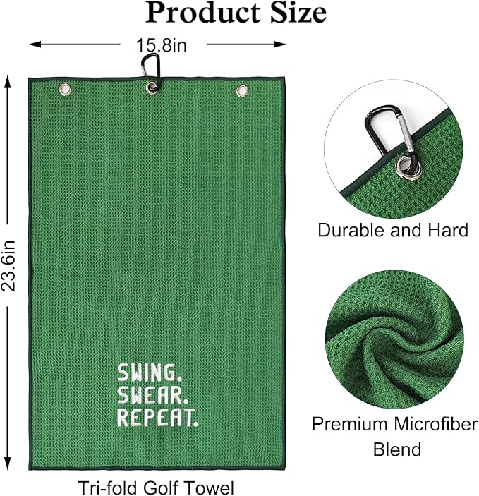 DYJYBMY Swing Swear Repeat Funny Golf Towel, Embroidered Green Golf Towels - Image 2