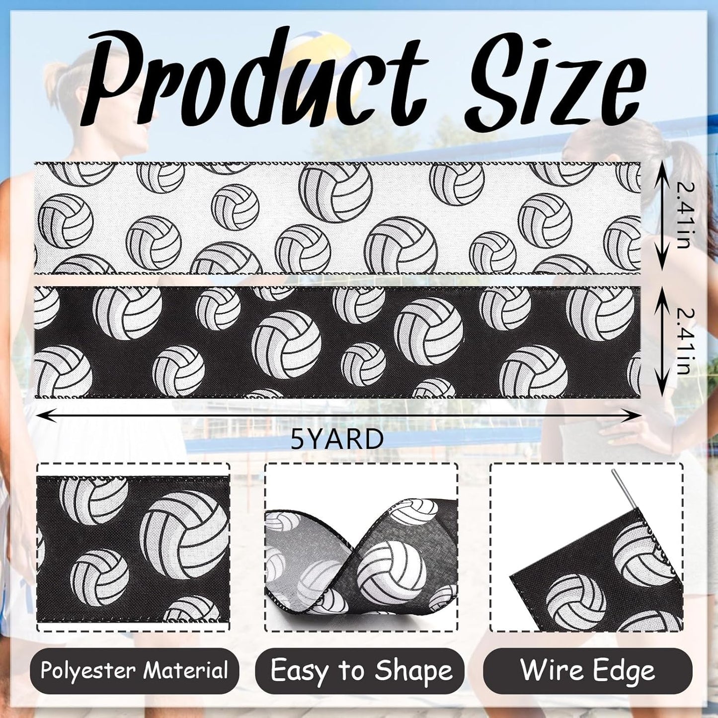 2 Rolls 2.5'' X 10 Yards Volleyball Ribbon Black and White Sports Ribbons for Crafts Gift Wrapping Sports Ball Burlap Ribbon for Wreath Bows Sport Team Birthday Party Home Decoration