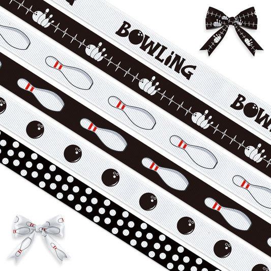 6 Rolls Grosgrain Bowling Ribbon for DIY Crafts – 0.39 Inch Black White Bowling Ribbon for Wreath Bows Wrapping Sports Party Birthday Party Home Decoration Supplies 30 Yards