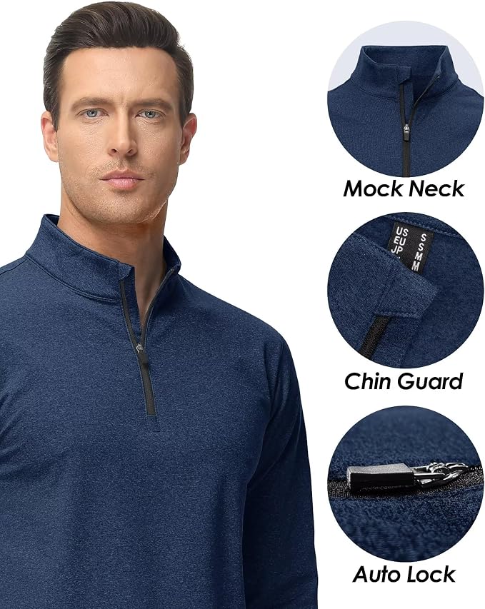 Boladeci Men's Quarter Zip Pullover Premium Fleece Lined Heather Long Sleeve - Image 4