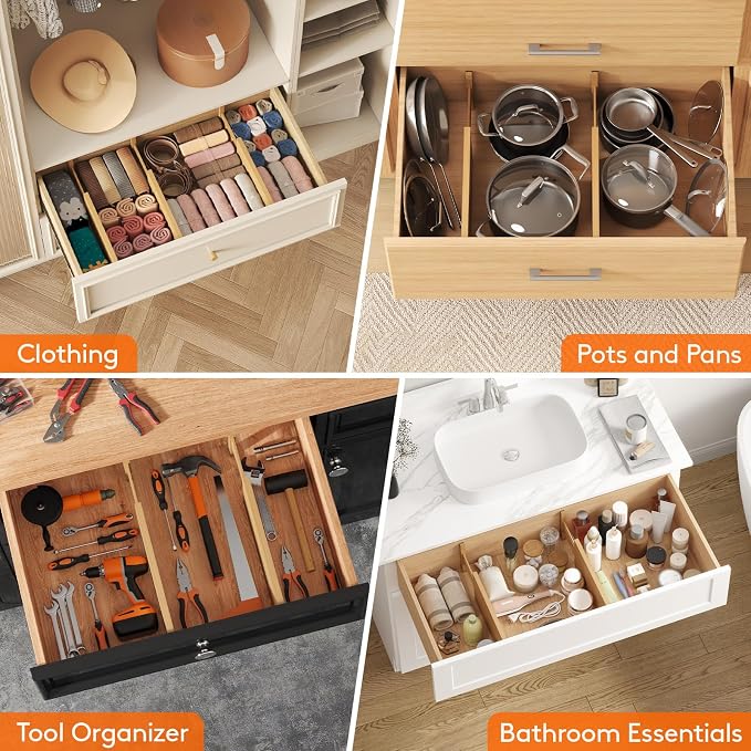 Lifewit 4 Pack 5" Deep Bamboo Drawer Dividers, 13-16.5" Expandable Drawer - Image 7