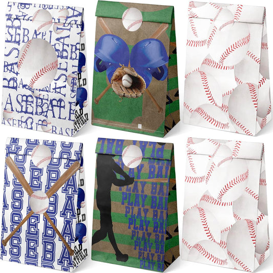 Baseball Party Favor Bags for Kids – 24 Pcs Baseball Gift Bags with 6 Designs, Paper Treat Bags for Boys Sports Theme Birthday Party Decorations Supplies
