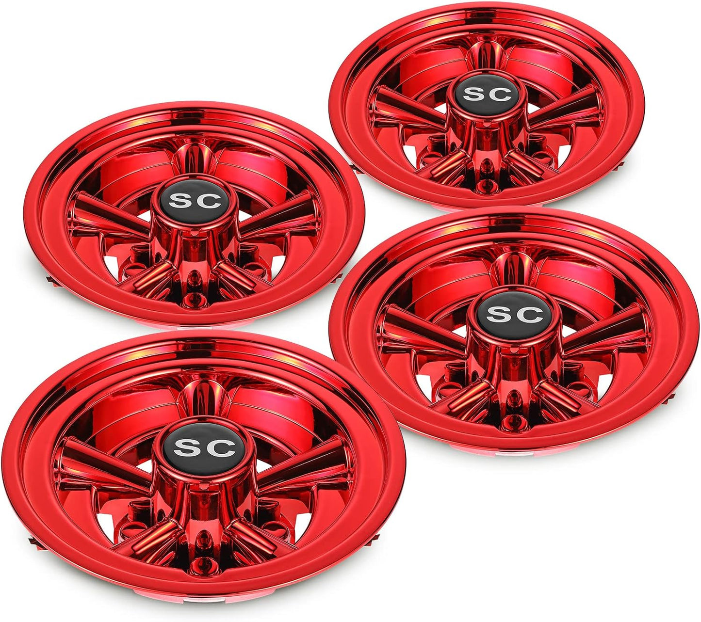 HUNCHENXIANG Golf Cart SS Wheel Covers for EZGO, Club Car, Yamaha Par Car- 8 Inch Chrome Hub Caps Set of 4 (Red)