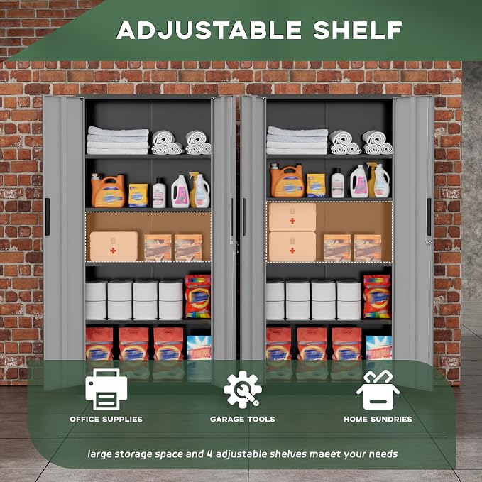 Greenvelly Metal Garage Storage Cabinet, Tall Cabinets - Image 6