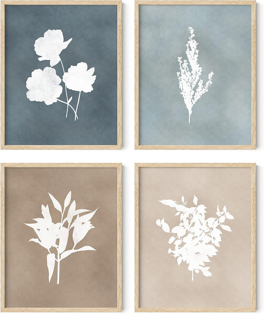 HAUS AND HUES Floral Wall Art - Set of 4 Plant Posters for Wall Vintage Botanical Prints, Flower Pictures for Room Aesthetic, Vintage Art Prints Flower Wall Art (Beige Frame, 8x10)