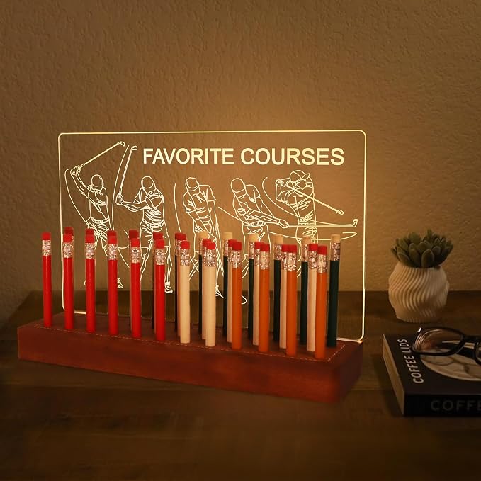 Light Up Golf Pencil Display Case, Wooden Acrylic Accessories - Image 3