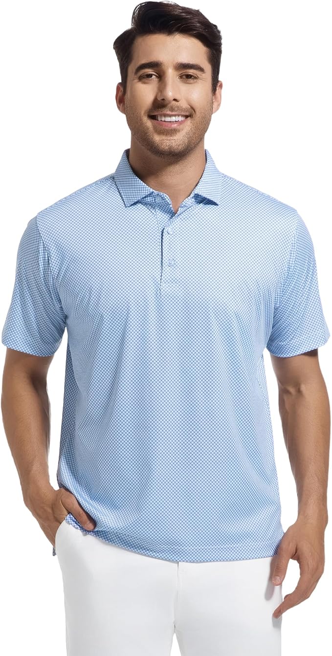 Alex Vando Mens Golf Shirt Moisture Wicking Classic Print Golf Shirts - Image 3
