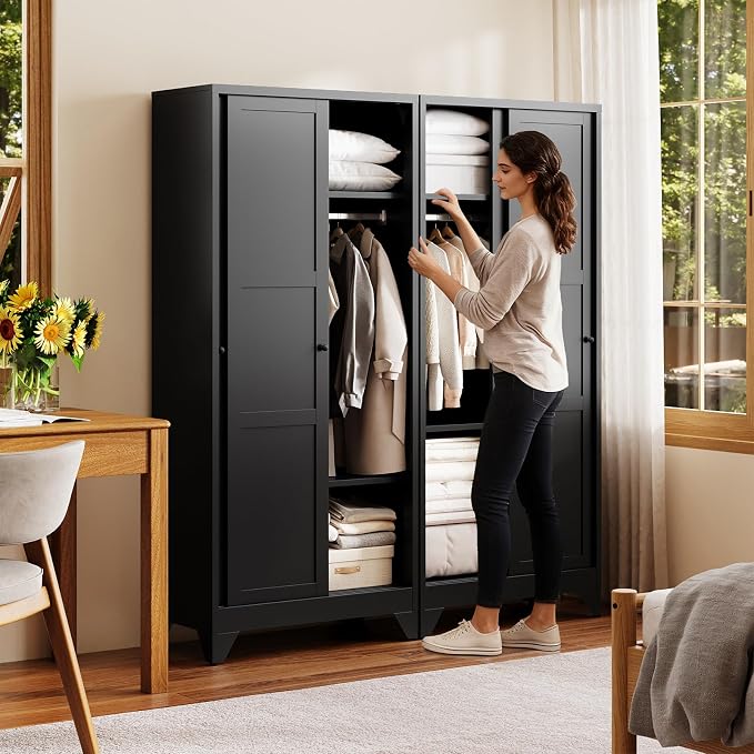Letaya Metal Sliding Door Wardrobe Cabinets, Narrow Slim Coat Closet Cabinet - Image 5