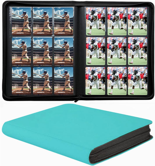 9-Pocket Zippered Trading Card Binder, 864 Pockets Double-Sided Side-Loading Card Organizer Album, PU Leather Card Holder Protector for MTG, TCG, Sports Cards (Teal)
