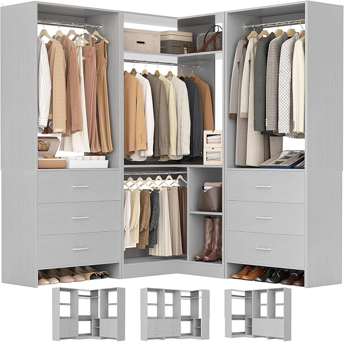 Aheaplus Closet System with 6 Drawers, 4 Hanging Rods & Corner Tower, Corner by Aheaplus