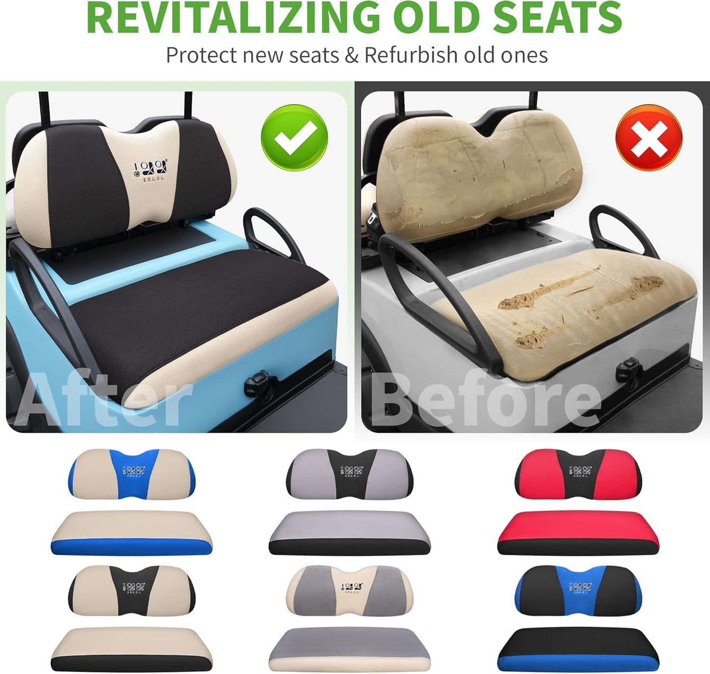 10L0L Golf Cart Seat Covers Universal for Yamaha Club Car Precedent Standard Front Seats, Breathable Mesh Bench Seat Cover, No Drilling Seat Cushion, All-Season Comfort Cool in Summer & Warm in Winter