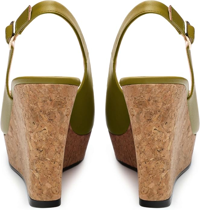 Womens Peep Toe Wedge Heels Matte Fashion Cork Slingback Pumps Platform Wedge - Image 4