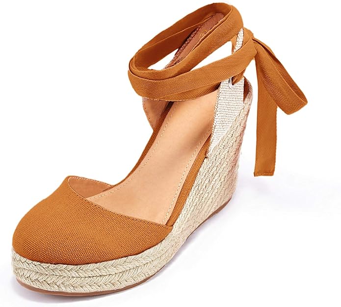 FISACE Womens Summer Espadrille Heel Platform Wedge Sandals Ankle Buckle Strap - Image 5
