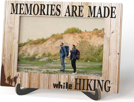 Hike Photo Frame - Camping Wooden Tabletop Picture Frame with Stand - Gifts For Nature Lover - Camping Gifts for Family Friends Colleagues - Home Office Desk Decor -A56