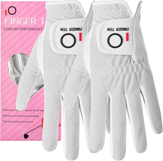 FINGER TEN Womens Golf Glove Right Handed Golfer Left Hand Rain Grip Hot Wet by FINGERTENSport
