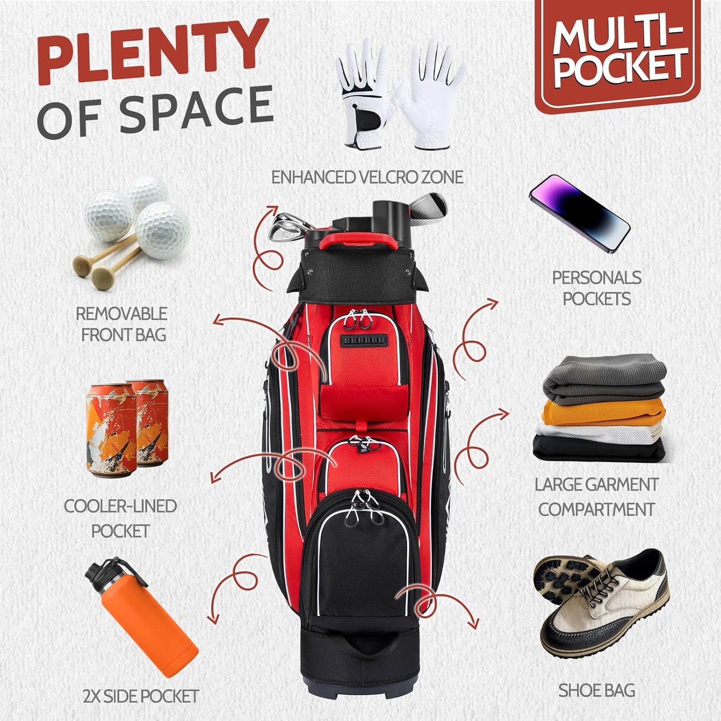 14-Way Golf Cart Bag Pro with Full Length Divider Top, Golf Bag for Men with Handles and Rain Cover