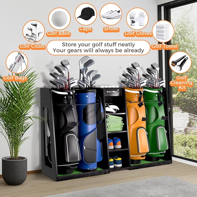 Wooden Golf Storage Organizer for Garage, Premium Golf Bag Holder Rack for - Image 3
