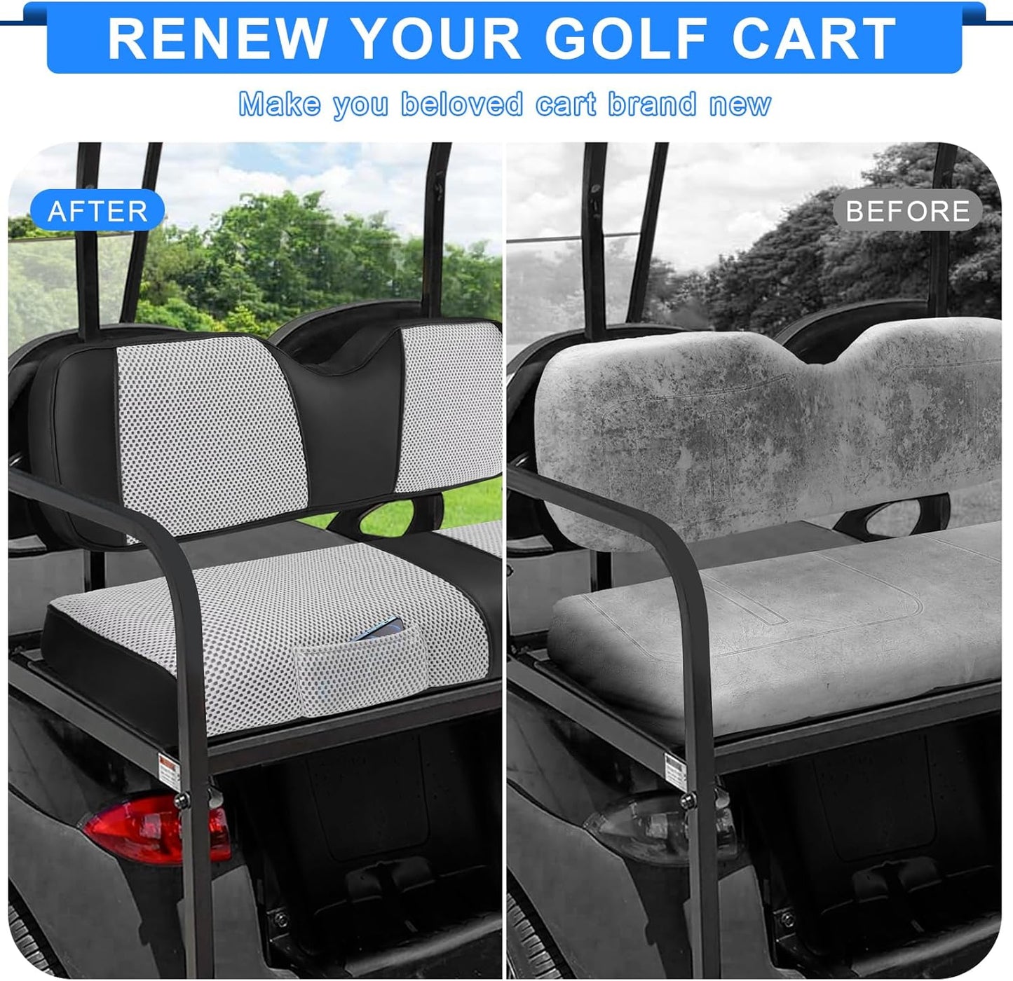 iLSKW Golf Cart Seat Covers - Breathable Fabric Universal Rear Seat Cover for Club Car, Ezgo, Yamaha