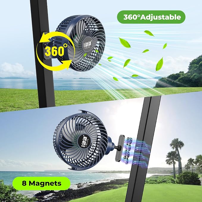 10L0L Golf Cart Fan with Magnetic Mount & 56Hrs Runtime - 8000mAh Battery - Image 3