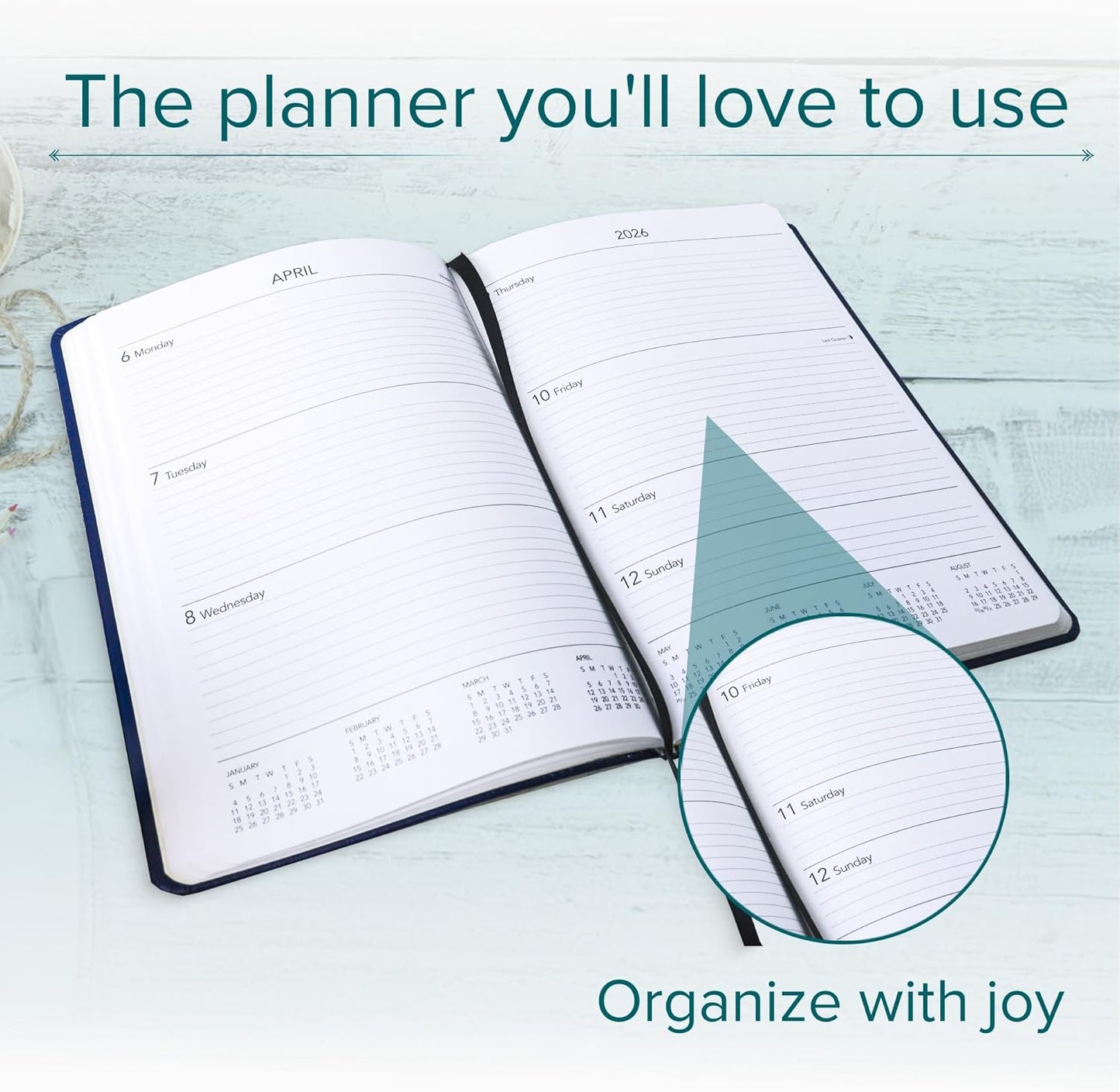 Harbor Desk Weekly Monthly Planner 2025-2026 - Calendar Planner and Notebook, Durable Faux Leather, 192 Pages, Softcover & Book Bound - Cambridge Reef Blue - 8x5.5"