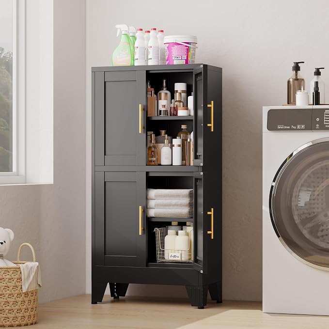 47“H Black Metal Bathroom Storage Cabinet, Kitchen Pantry Cabinet - Image 6