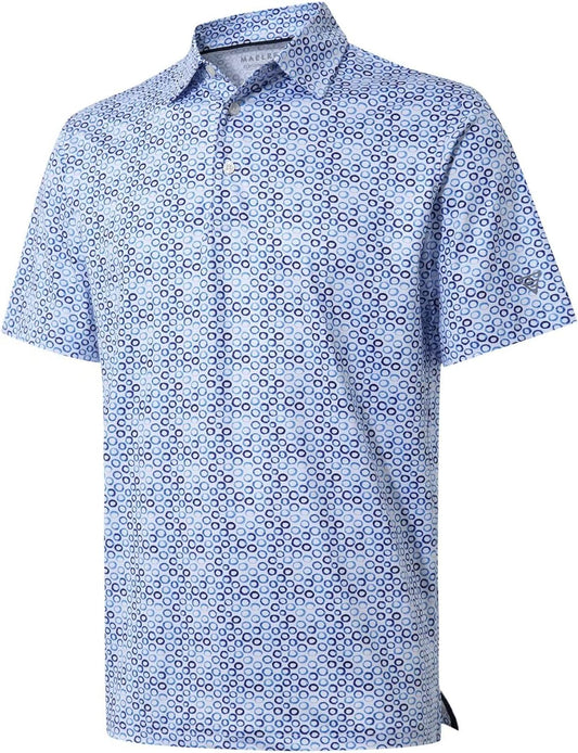 Golf Shirts for Men Dry Fit Short Sleeve Print Performance Moisture Wicking Polo Shirt