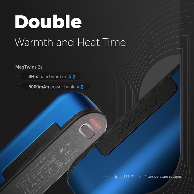 OCOOPA Hand Warmers Rechargeable 2 Pack, Magnetic Electric Handwarmer, 16 Hrs - Image 3