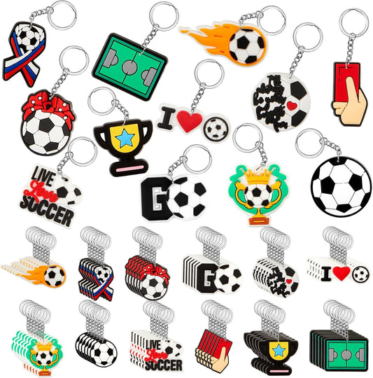 Batiyeer 72 Pack Soccer Keychains Bulk Party Favors Sports Ball Key Chains Funny Keyring Gifts for Birthday Supplies