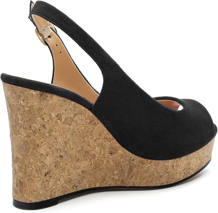 Womens Wedge Platform Sandals Peep Open Toe Slingback Buckle High Heel Dress - Image 5